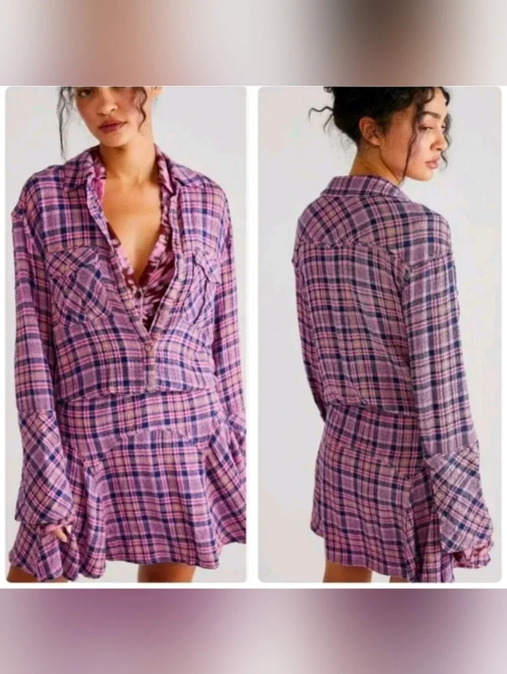 Free People Milo Plaid Button Down Mini Dress XS NWOT